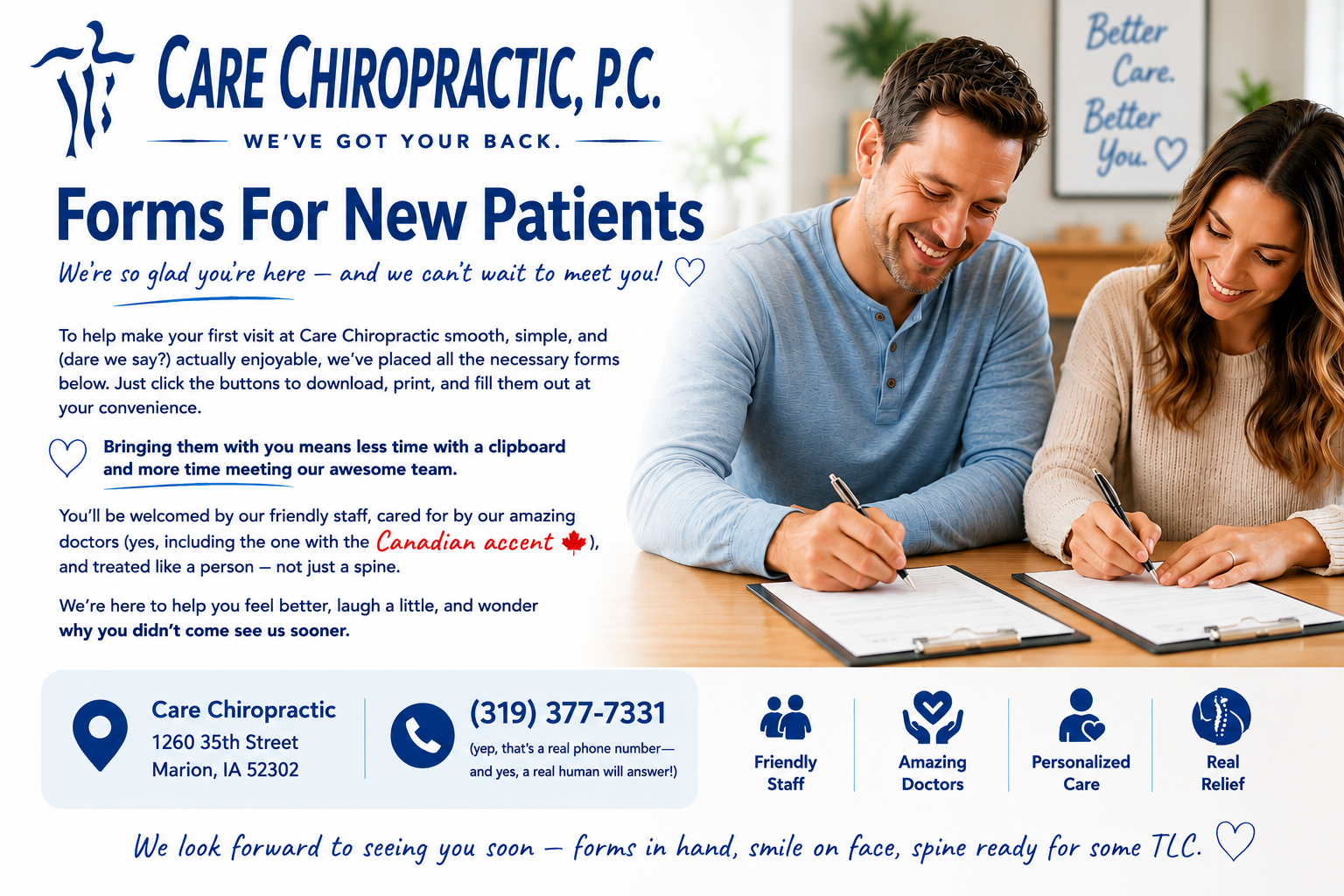 Forms New Patient Care Chiropractic in Marion IA